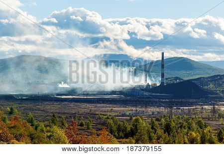 pollution of nature ecology. Industrial landscape in Karabash, Russia