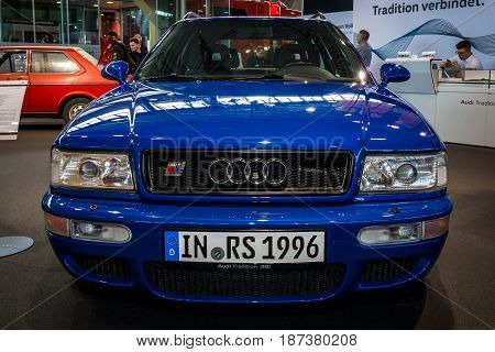 STUTTGART GERMANY - MARCH 04 2017: Entry-level luxury car Audi RS 2 Avant 1995. Europe's greatest classic car exhibition 