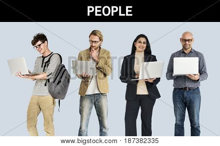 Diverse of People Using Laptop Notebook Studio Isolated