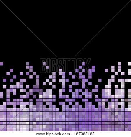 abstract vector square pixel mosaic background - purple and violet on black background