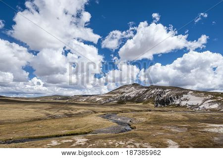 Valley With Rock Formations At Salinas Y Aguada Blanca National Reserve, Protected Area Located In T