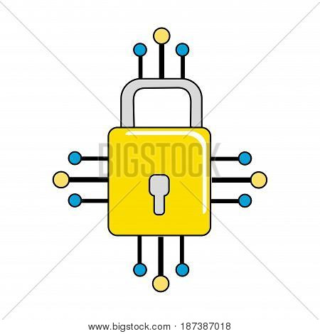 padlock with circuits to security dgital connection, vector illustration
