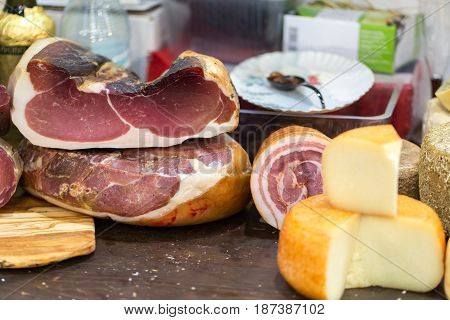 Italian different traditional ham and cheese at the store