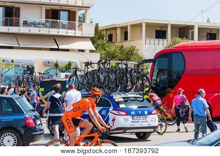Alghero Italy - May 05 2017: cyclists on 100th Giro d'Italia opening day