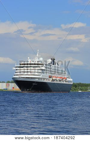 Velsen the Netherlands - May 20th 2017: MS Prinsendam sailing from Passenger Terminal Amsterdam to IJmuiden North Sea sealock