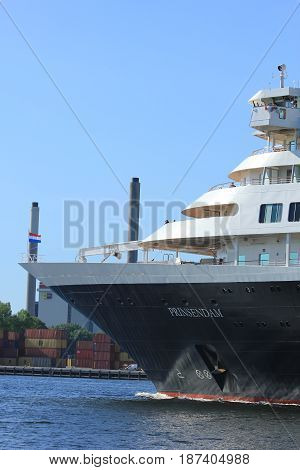 Velsen the Netherlands - May 20th 2017: MS Prinsendam detail of bow