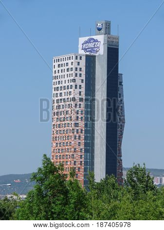 BRNO CZECH REPUBLIC - CIRCA MAY 2017: AZ tower currently the tallest building in the Czech Republic (111 m or 364 ft)