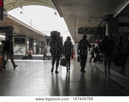 ROME ITALY - CIRCA SEPTEMBER 2011: commuters at the main railway station Roma Termini