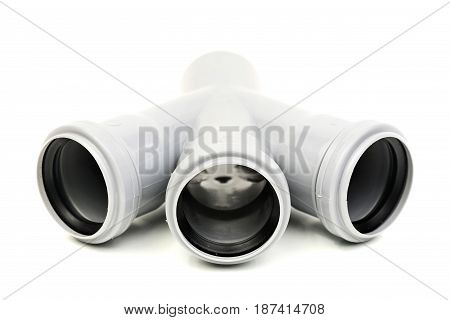 New gray drain pipe, isolated on a white background