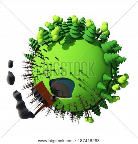 Planet Cartoon Industry 3D with background white