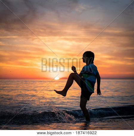 Happy boy enjoying the beach