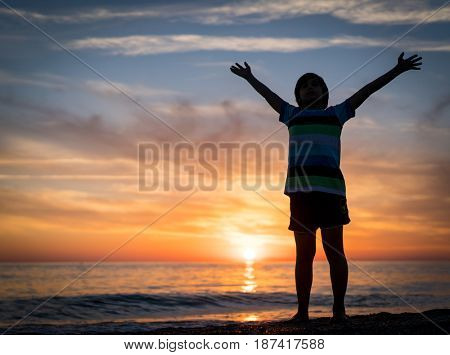 Happy boy enjoying the beach