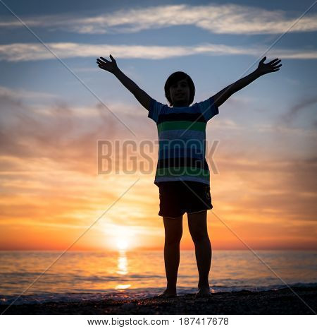 Happy boy enjoying the beach