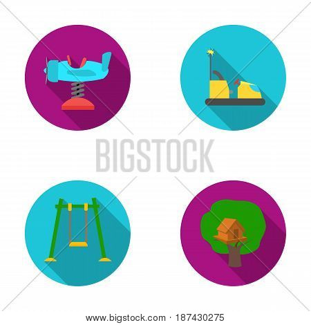 Airplane on a spring, swings and other equipment. Playground set collection icons in flat style vector symbol stock illustration .