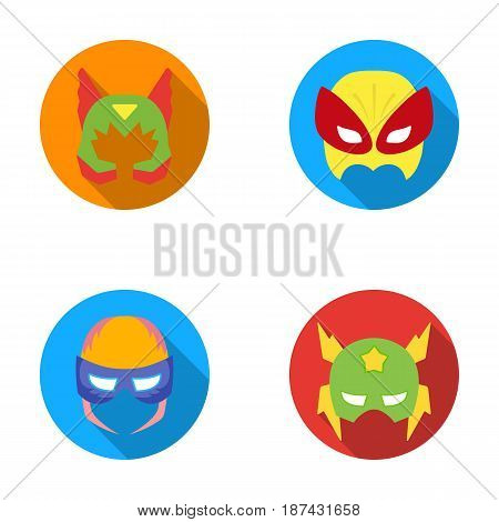 Mask on the head, helmet.Mask super hero set collection icons in flat style vector symbol stock illustration .