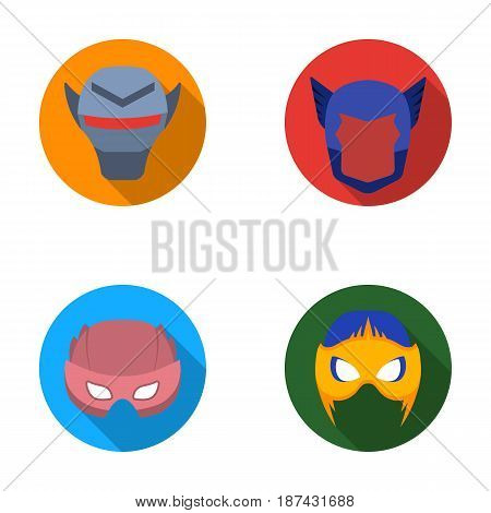 Helmet, mask on the head.Mask super hero set collection icons in flat style vector symbol stock illustration .