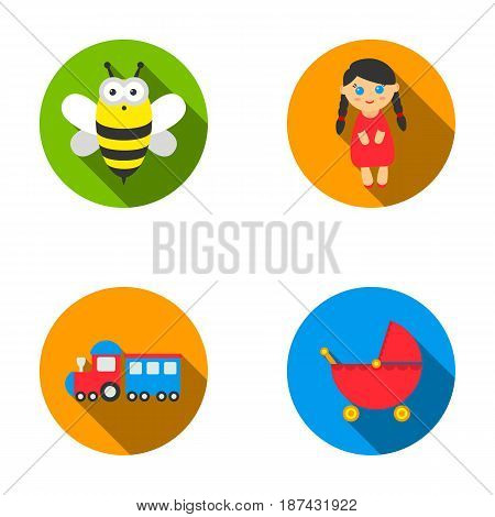 Bee, doll, train, stroller.Toys set collection icons in flat style vector symbol stock illustration .