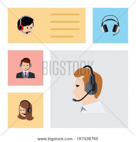 Flat Center Set Of Operator, Earphone, Telemarketing And Other Vector Objects. Also Includes Headphone, Telemarketing, Call Elements.