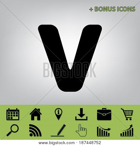 Letter V sign design template element. Vector. Black icon at gray background with bonus icons at celery ones