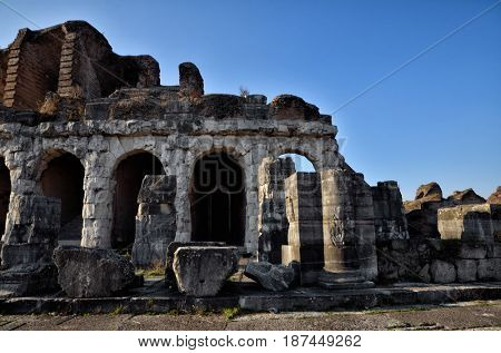 The Amphitheater of Santa Maria Capua Vetere, the second biggest roman amphitheater, tourist destination for cultural trips to Italy