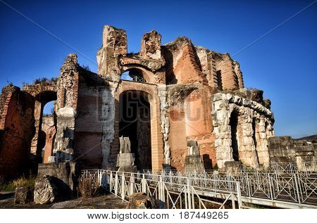 The Amphitheater of Santa Maria Capua Vetere, the second biggest roman amphitheater, tourist destination for cultural trips to Italy