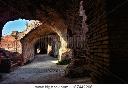 The Amphitheater of Santa Maria Capua Vetere, the second biggest roman amphitheater, tourist destination for cultural trips to Italy