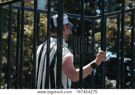 MAY 25, 2006. SEATTLE, WA.  CIRCA: Gay male locked up in jail on Gay, Lesbian Pride Day Celebration in Seattle, Wa.