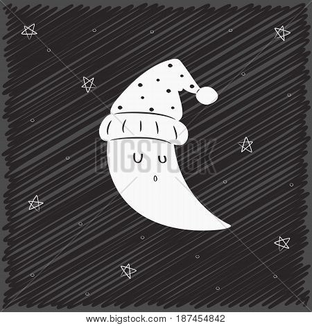 black and white sleeping moon with scribble background