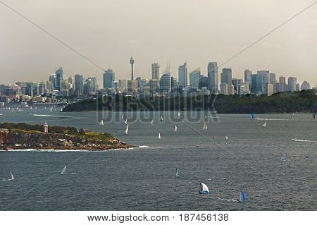 Sydney skyline viewed from the harbor entrance