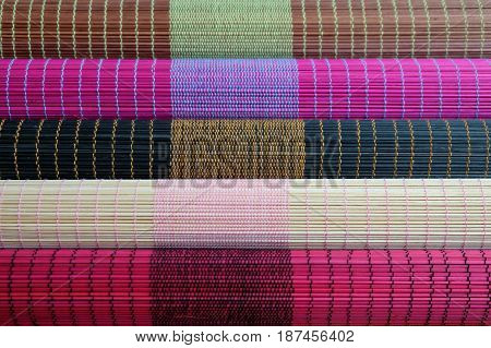Colorful of bamboo mat plate, Colorful pattern, Bamboo texture, Blank space of bamboo mat, Japanese Bamboo plate