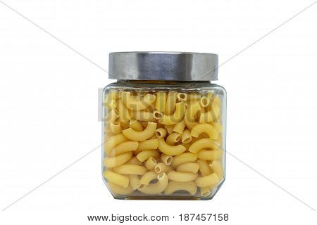 Macaroni bottled, Italian food, isolate on white background