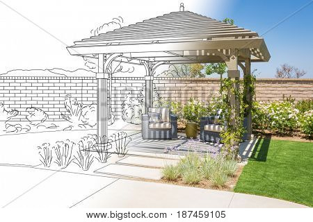 Beautiful Pergola Patio Cover Drawing Transitioning to Photo Reality.