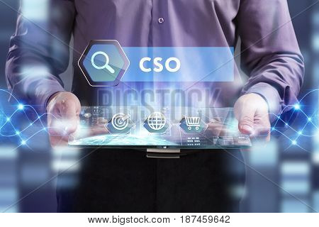 Business, Technology, Internet And Network Concept. Young Businessman Working On A Virtual Screen Of