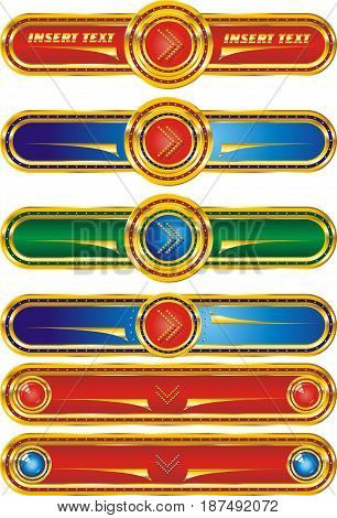 Set of web buttons with the index arrows in a gold edging. Buttons in vector form