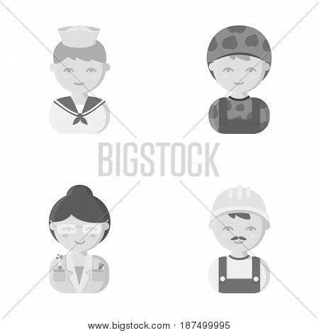 Sailor, soldier, scientist, builder.Profession set collection icons in monochrome style vector symbol stock illustration .