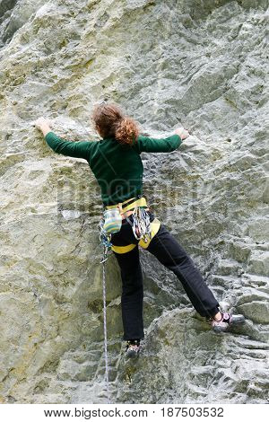 Person Climbing On The Rock At Engelberg