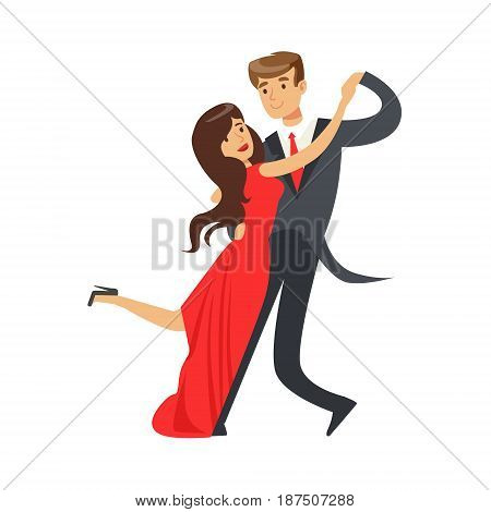 Young happy couple dancing tango colorful character vector Illustration isolated on a white background