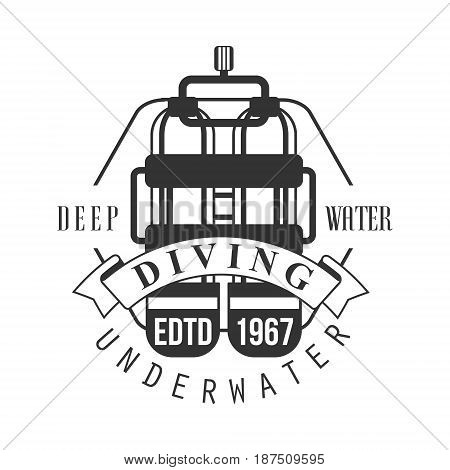 Diving underwater deep water edtd 1967 logo. Black and white vector Illustration for diver school or club emblem, elements for badge, print, tattoo, label
