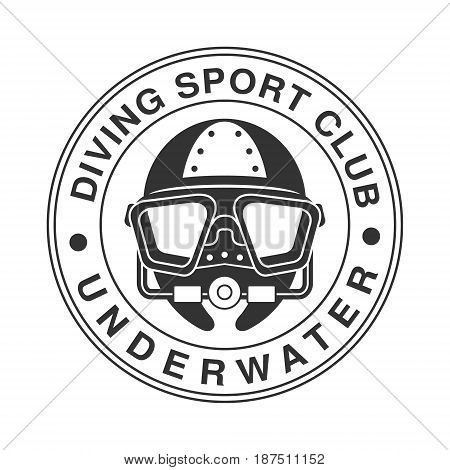 Underwater diving sport club vintage logo. Black and white vector Illustration for diver school or club emblem, elements for badge, print, tattoo, label