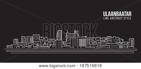 Cityscape Building Line art Vector Illustration design - Ulaanbaatar city