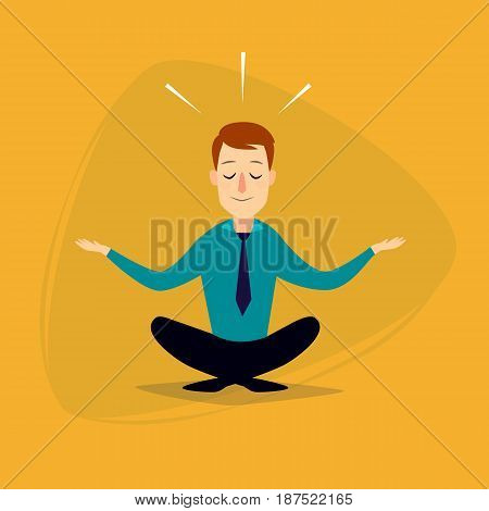 Businessman doing choose or yoga. Vector flat illustration