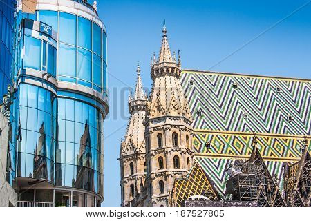 Haas Haus With St. Stephen's Cathedral At Stephansplatz In Vienna, Austria