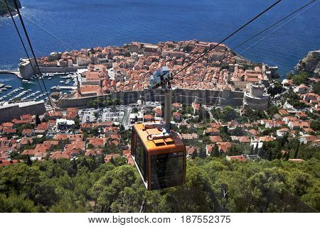Cable Car above the old town Dubrovnik connects old town and hill Srd