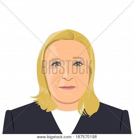 illustration of a French politician Marine Le Pen portrait on white background.
