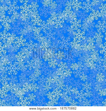 Showflakes Pattern on Blue Sky Background. Winter Christmas Natural Texture
