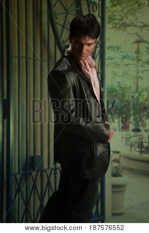 The sexy man is looking very hot in his jacket.