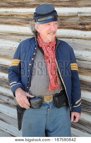 JULY 24, 2015. CASPER, WY. CIRCA:  Calvary reenactor soldier posing outside in Casper, Wy.