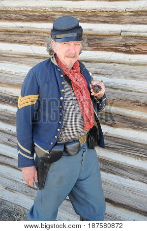 JULY 24, 2015. CASPER, WY. CIRCA:  Calvary reenactor soldier posing outside in Casper, Wy.