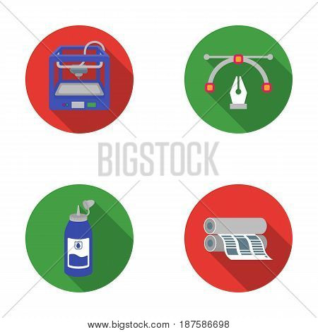 3D printer, newspaper printer, ink, pen. Typography set collection icons in flat style vector symbol stock illustration .