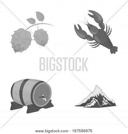 Alps, a barrel of beer, lobster, hops. Oktoberfestset collection icons in outline style vector symbol stock illustration .